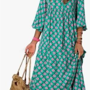 Floral Green and Pink Maxi Dress